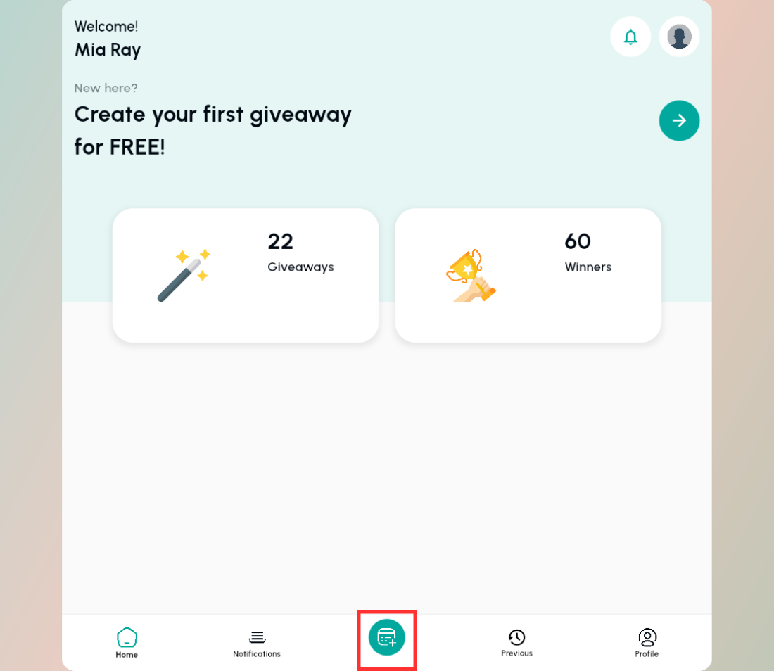 Click on New Giveaway button