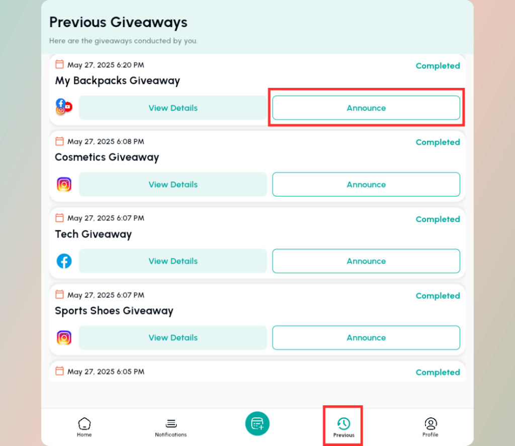 Go to Previous tab, click on Announce 