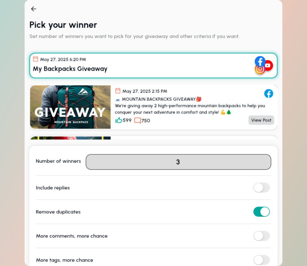 Select how many winners you would like to get