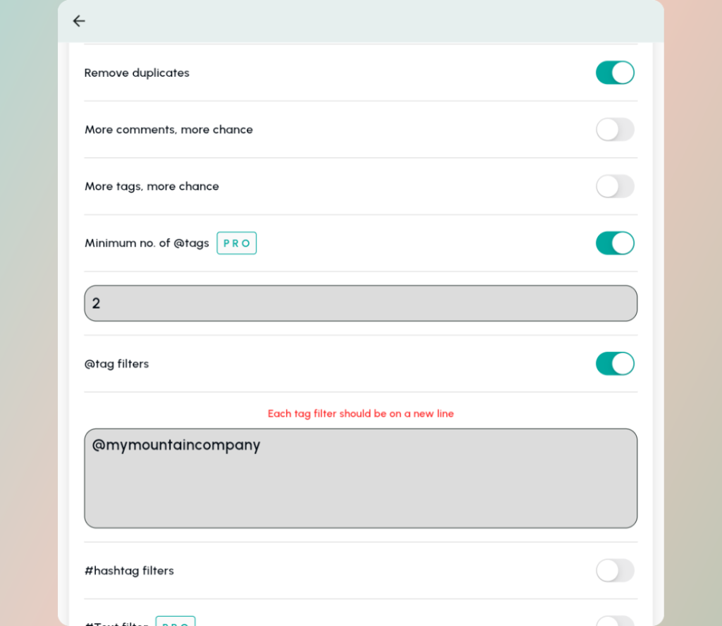Select the filters you want to use like Minimum number of mentions and/or a specific mention