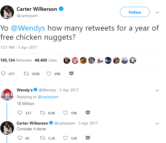 Wendy responding to customer tweet