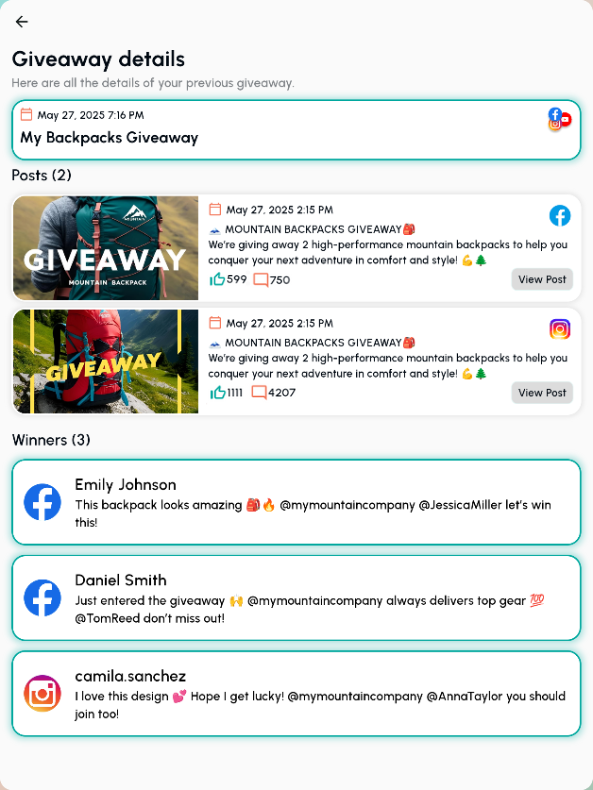 Backpacks Giveaway on Instagram and Facebook